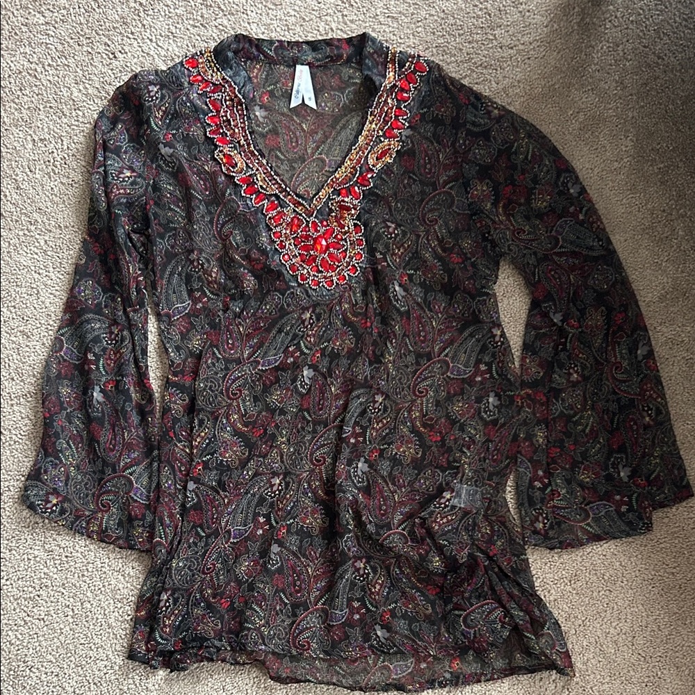 Black and Red Paisley beach Coverup
